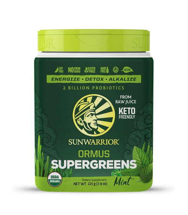 Sunwarrior Ormus Super Greens Organic Mint 225 g ryhmässä Raaka-aineet / Terveysruoka / Vihreät Jauheet @ Rawfoodshop Scandinavia AB (1326)