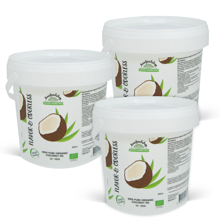 Kookosöljy Maku- ja Tuoksuvapaa EKO 1000ml x 3 purkkia ryhmässä Raaka-aineet / Ruokakomero / Öljyt / Öljyt @ Rawfoodshop Scandinavia AB (15060-1000-SET3)