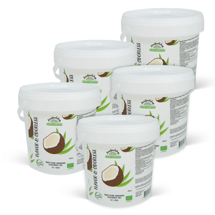 Kookosöljy Maku- ja Tuoksuvapaa EKO 1000ml x 5 purkkia ryhmässä Raaka-aineet / Pähkinät / Pähkinäöljyt @ Rawfoodshop Scandinavia AB (15060-1000-SET5)