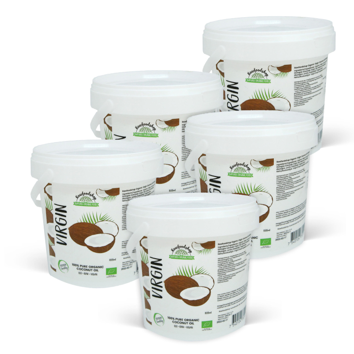 Neitsytkookosöljy RAW LUOMU 1000ml x 5 purkkia ryhmässä Iho & Vartalo / Luonnollinen DIY / Rasvat & Vahat / Kookosöljy @ Rawfoodshop Scandinavia AB (15064-1000-SET5)