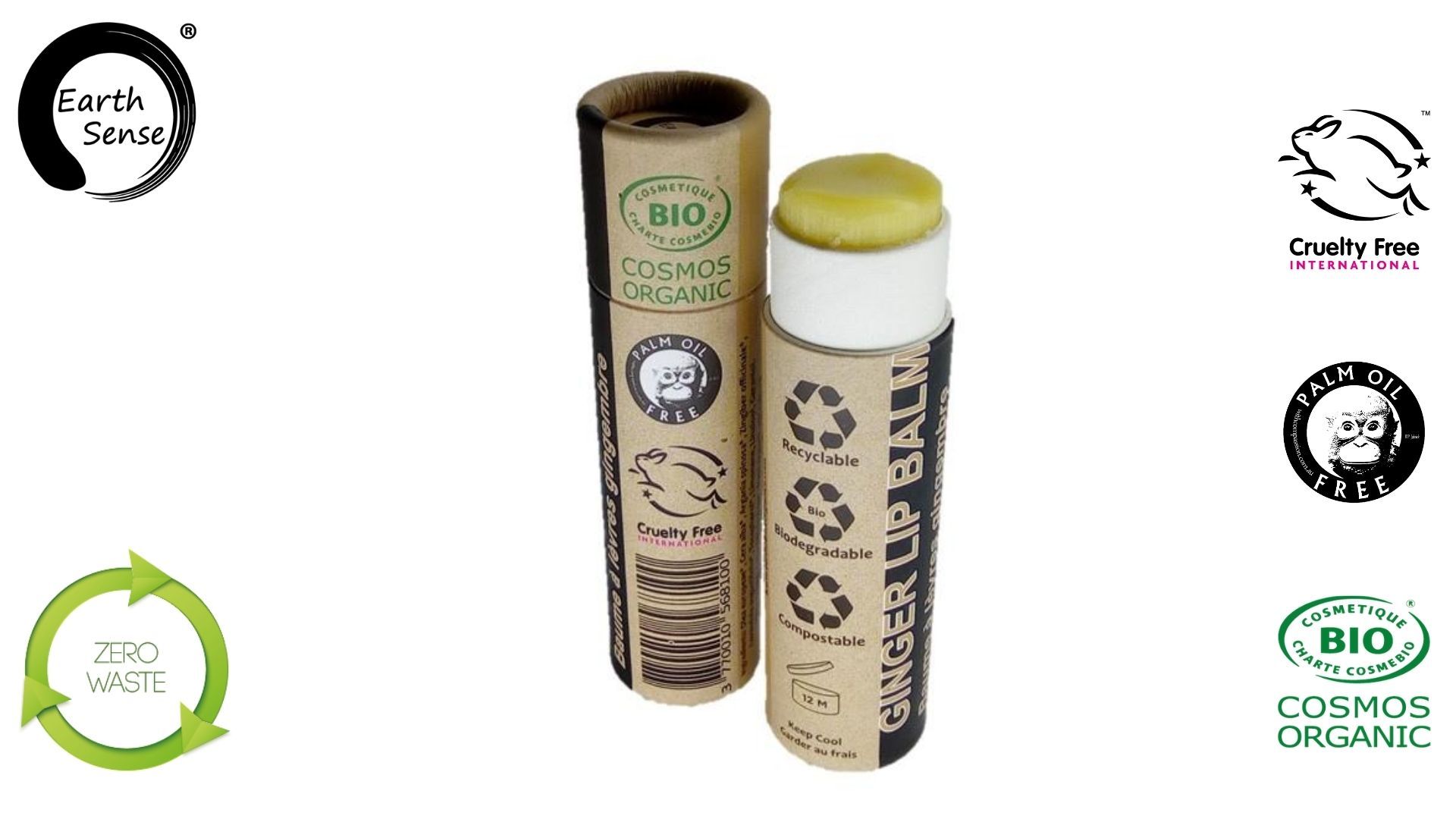Earth Sense Huulivoide Inkivääri 15ml ryhmässä Iho & Vartalo / Kasvot / Huulihuolto @ Rawfoodshop Scandinavia AB (190079)