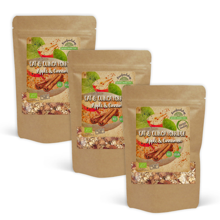 Kaura- & Kvinoapuuro Omena ja Kaneli LUOMU 500g x 3 pakettia ryhmässä Raaka-aineet / Ruokakomero / Granolaa, & Puuroa @ Rawfoodshop Scandinavia AB (200125-SET3)