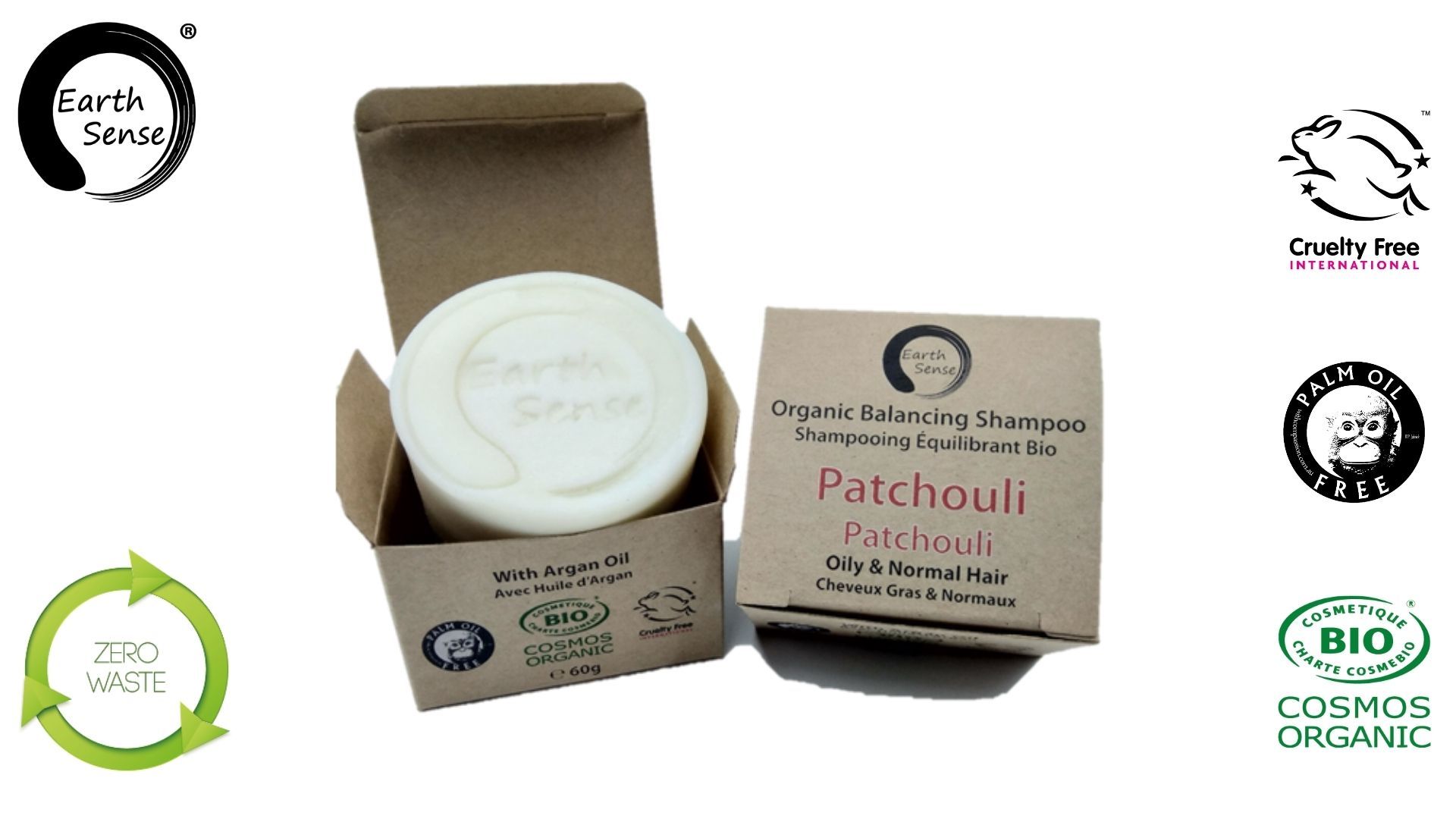 Earth Sense Shampoo-pala Patchouli 60g ryhmässä Iho & Vartalo / Hiukset / Shampoo & Hoitoaine @ Rawfoodshop Scandinavia AB (201112)