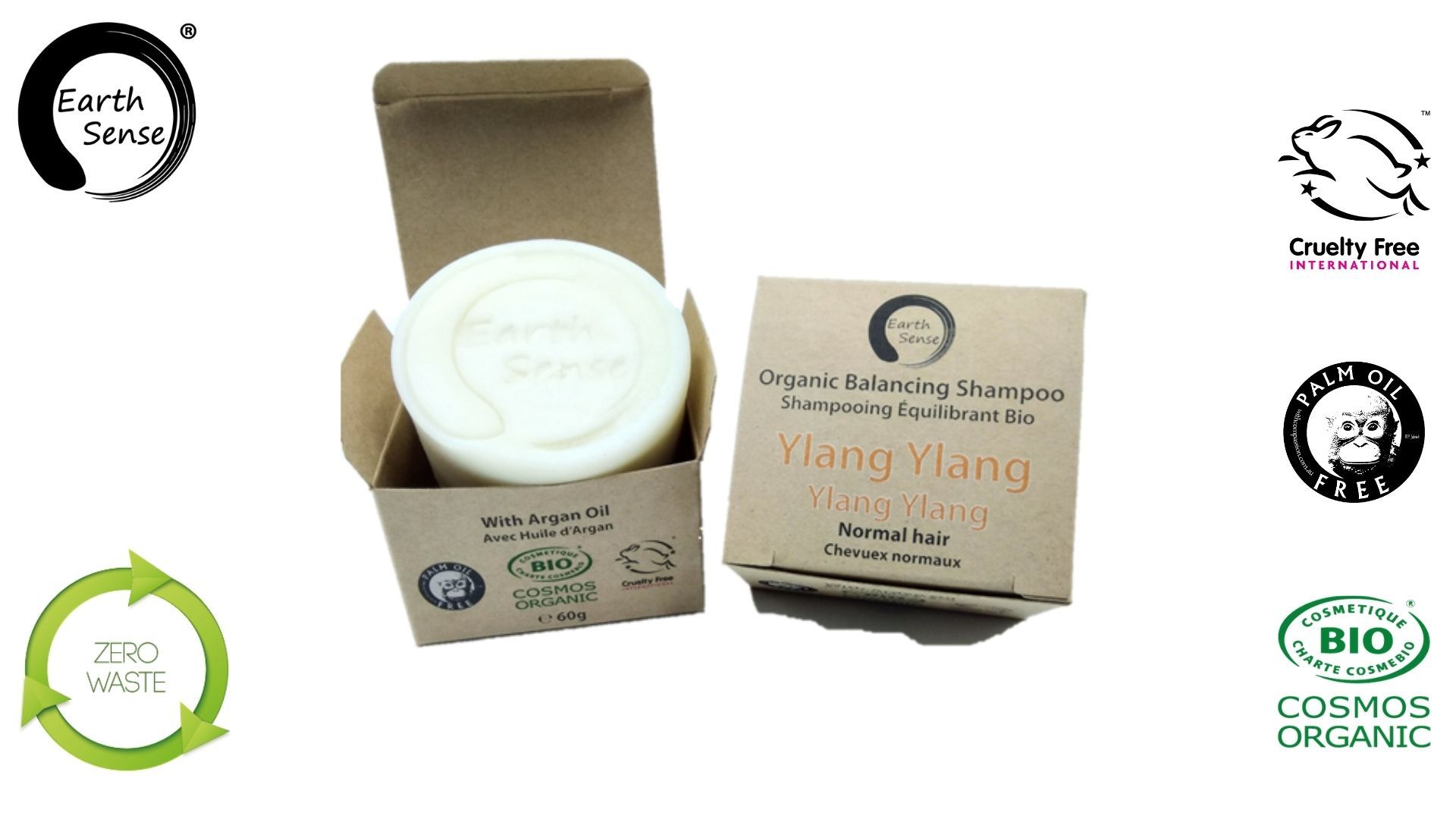 Earth Sense Shampoo-pala Ylang Ylang 60g ryhmässä Iho & Vartalo / Hiukset / Shampoo & Hoitoaine @ Rawfoodshop Scandinavia AB (201117)