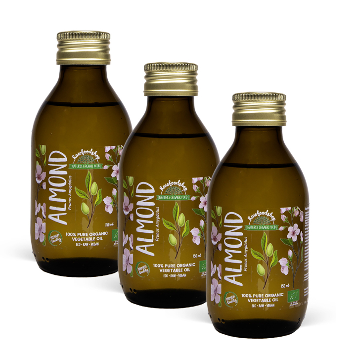 Manteliöljy kylmäpuristettu LUOMU 150ml x 3 pulloa ryhmässä Raaka-aineet / Pähkinät / Pähkinäöljyt / Manteliöljy @ Rawfoodshop Scandinavia AB (2081202-SET3)