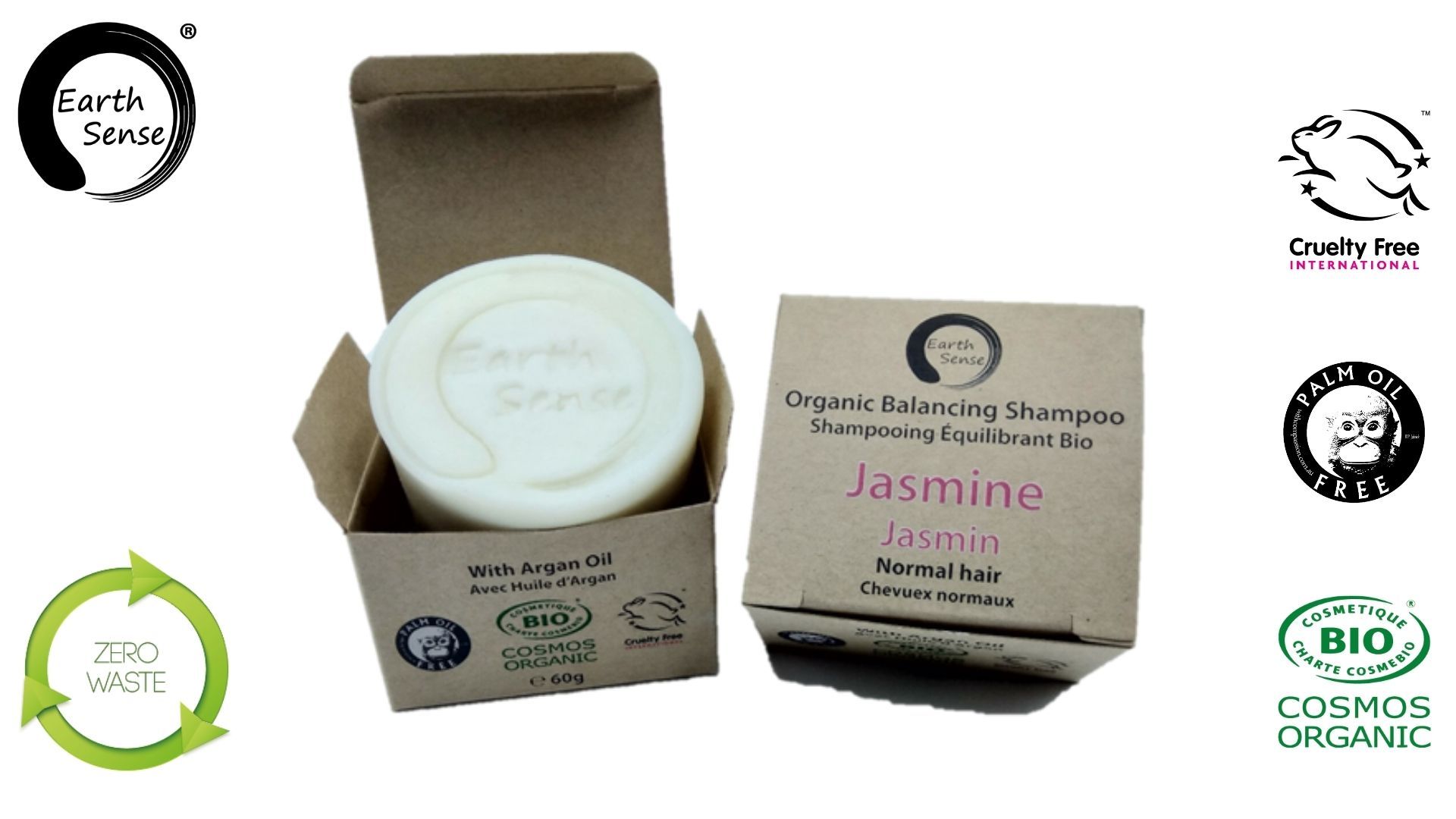 Earth Sense Shampoopala Jasmiini 60g ryhmässä Iho & Vartalo / Hiukset / Shampoo & Hoitoaine @ Rawfoodshop Scandinavia AB (211145)