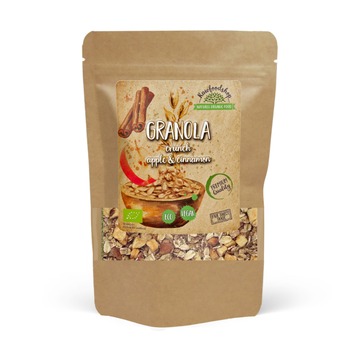 Granola Crunchy – Omena & Kaneli LUOMU 400g ryhmässä Raaka-aineet / Ruokakomero / Granolaa, & Puuroa @ Rawfoodshop Scandinavia AB (21177-400)