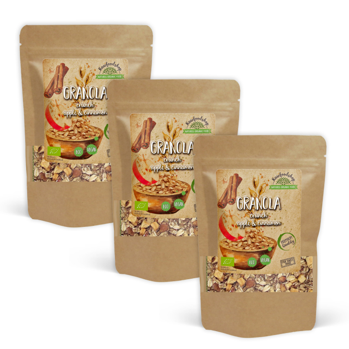 Granola Omena & Kaneli LUOMU 400g x 3 pakettia ryhmässä Raaka-aineet / Ruokakomero / Granolaa, & Puuroa @ Rawfoodshop Scandinavia AB (21177400-SET3)