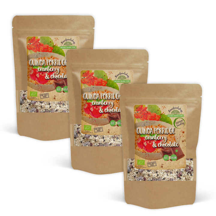 Kvinoa-puuro Karpalo & Suklaa LUOMU 400g x 3 pakettia ryhmässä Raaka-aineet / Ruokakomero / Granolaa, & Puuroa @ Rawfoodshop Scandinavia AB (27028-SET3)