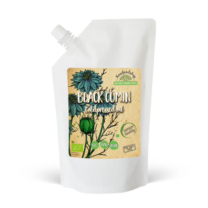 Mustakuminaöljy kylmäpuristettu LUOMU 500ml ryhmässä Iho & Vartalo / Luonnollinen DIY / Kasviöljyt @ Rawfoodshop Scandinavia AB (30044-3)