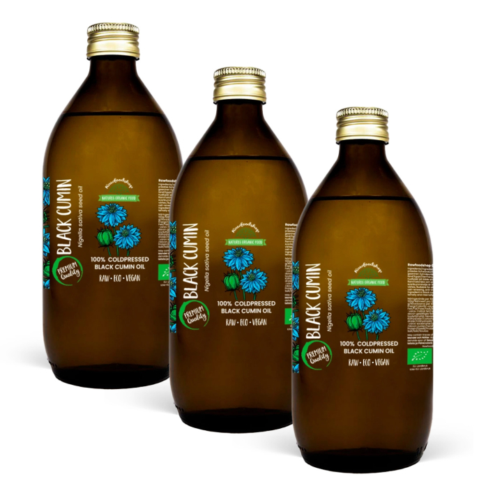 Mustakuminaöljy kylmäpuristettu LUOMU 50ml x 3 pulloa ryhmässä Iho & Vartalo / Luonnollinen DIY / Kasviöljyt @ Rawfoodshop Scandinavia AB (300441-SET3)