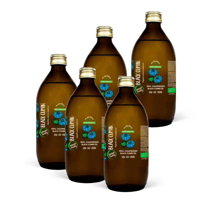 Mustakuminaöljy kylmäpuristettu LUOMU 150ml x 5 pulloa ryhmässä Iho & Vartalo / Luonnollinen DIY / Kasviöljyt @ Rawfoodshop Scandinavia AB (300442-SET5)