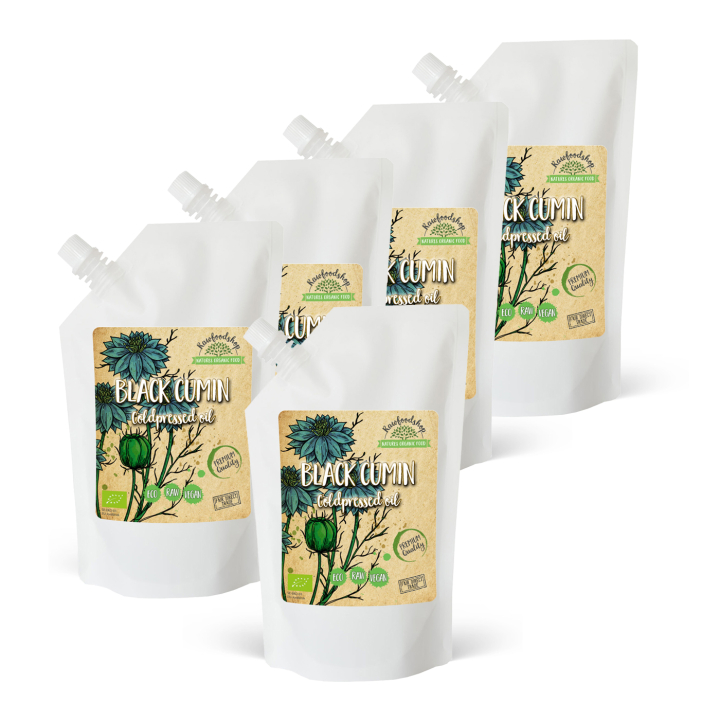 Mustakuminaöljy kylmäpuristettu LUOMU 500ml x 5 pulloa ryhmässä Iho & Vartalo / Luonnollinen DIY / Kasviöljyt @ Rawfoodshop Scandinavia AB (300443-SET5)
