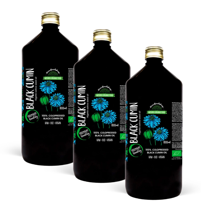 Mustakuminöljy kylmäpuristettu LUOMU 1000ml x 3 pulloa ryhmässä Iho & Vartalo / Luonnollinen DIY / Kasviöljyt @ Rawfoodshop Scandinavia AB (300444-SET3)