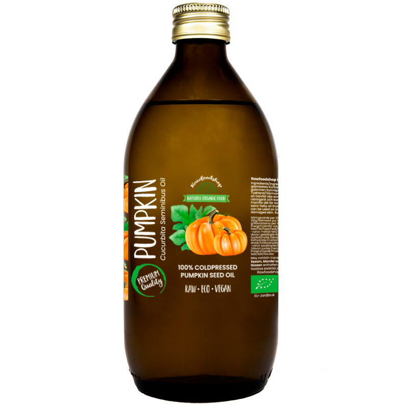 Kurpitsansiemenöljy kylmäpuristettu LUOMU 250 ml ryhmässä Iho & Vartalo / Luonnollinen DIY / Kasviöljyt @ Rawfoodshop Scandinavia AB (30046-2)