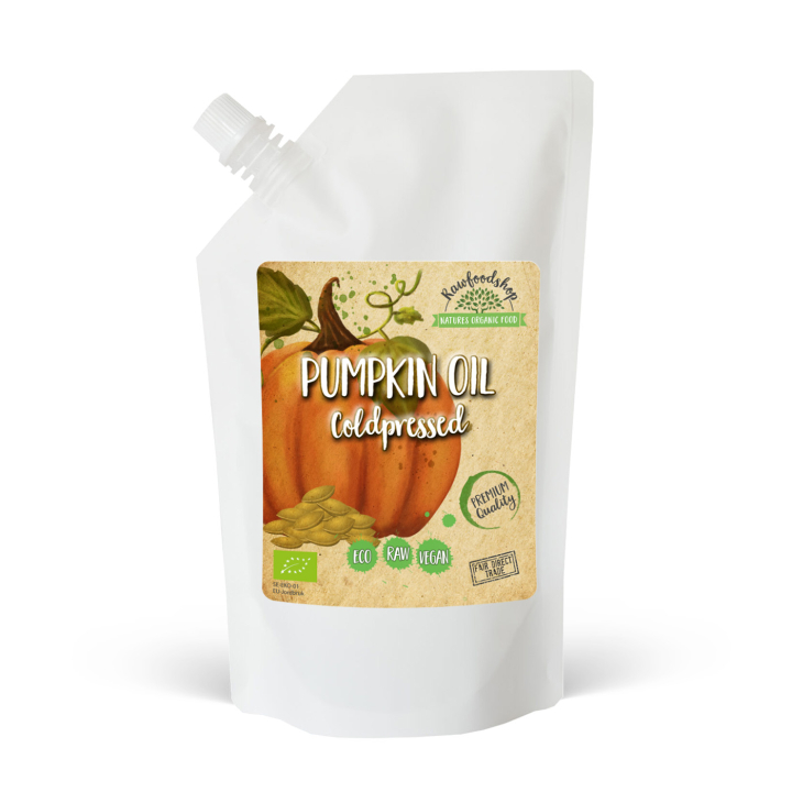 Kurpitsansiemenöljy kylmäpuristettu LUOMU 500ml ryhmässä Iho & Vartalo / Luonnollinen DIY / Kasviöljyt @ Rawfoodshop Scandinavia AB (30046-3)