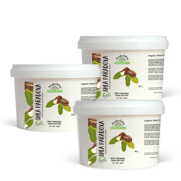 Sheavoi Paradoxa LUOMU 500g x 3 purkkia ryhmässä Raaka-aineet / Ruokakomero / Öljyt / Voi & Rasva @ Rawfoodshop Scandinavia AB (30054500-SET3)