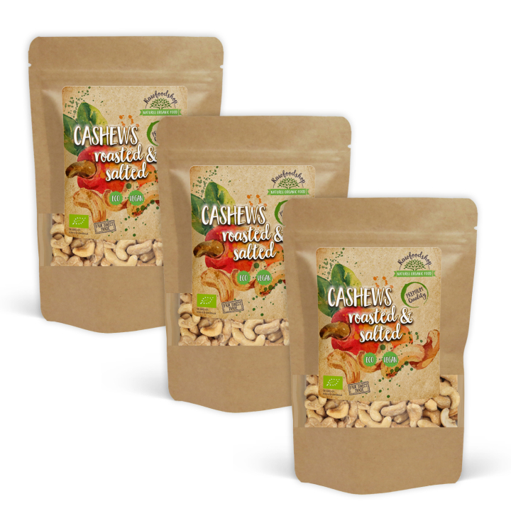 Cashewpähkinät Paahdetut ja Suolatut LUOMU 500g x 3 pakettia ryhmässä Raaka-aineet / Pähkinät / Cashewpähkinät @ Rawfoodshop Scandinavia AB (32230FT05-SET3)