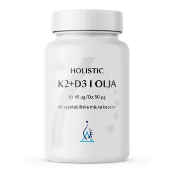 Holistic K2+D3 kookosöljyssä 60 kapselia ryhmässä Ravintolisät / Vitamiinit / Muut vitamiinit @ Rawfoodshop Scandinavia AB (4145)
