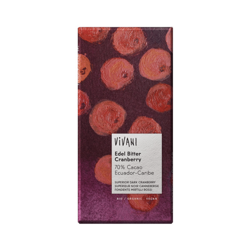 Vivani Tumma Suklaa Karpalo 70% LUOMU 100g ryhmässä Raaka-aineet / Karkkia & Suklaata / Suklaapatukat @ Rawfoodshop Scandinavia AB (4472)
