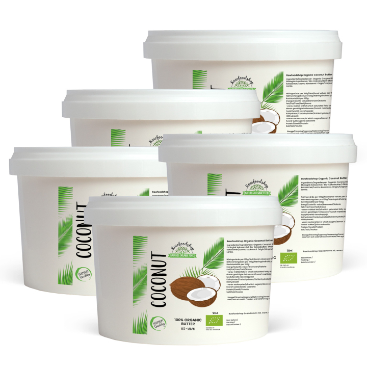 Kookosvoi LUOMU 500 ml x 5 purkkia ryhmässä Raaka-aineet / Pähkinät / Pähkinävoit @ Rawfoodshop Scandinavia AB (46013FT-SET5)