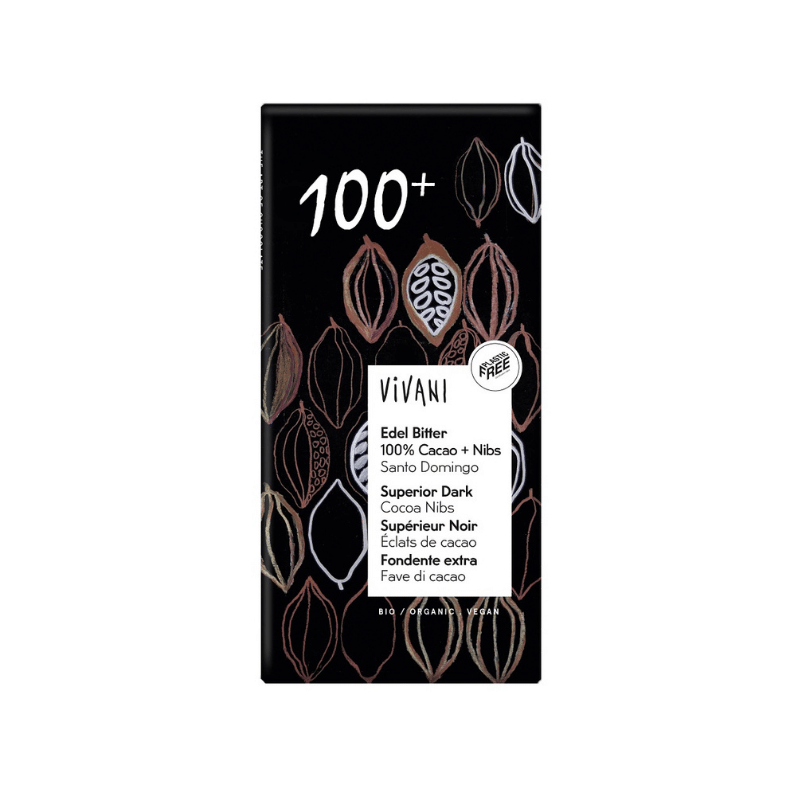 Vivani Suklaa 100% + Nibs 80g ryhmässä Raaka-aineet / Karkkia & Suklaata / Suklaapatukat @ Rawfoodshop Scandinavia AB (4757)