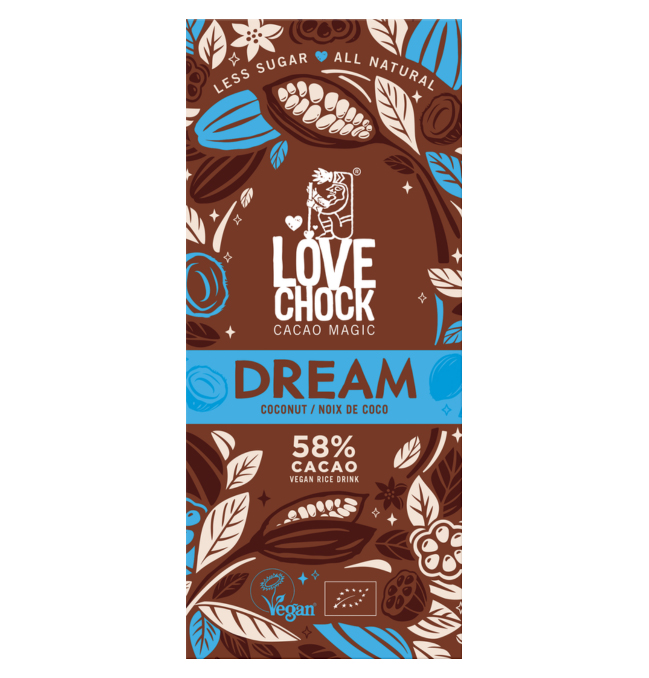 Dream Suklaa Kookoksella 58% LUOMU 70g ryhmässä Raaka-aineet / Karkkia & Suklaata @ Rawfoodshop Scandinavia AB (61002)