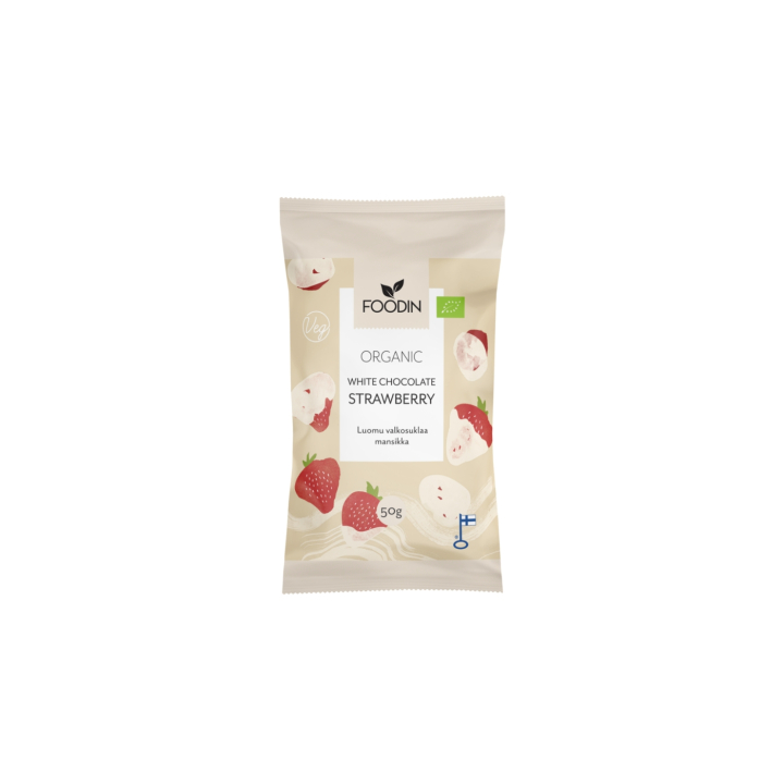 Mansikat Valkoisessa Suklaassa LUOMU 50g ryhmässä Raaka-aineet / Karkkia & Suklaata / Välipalat @ Rawfoodshop Scandinavia AB (6430048230031)