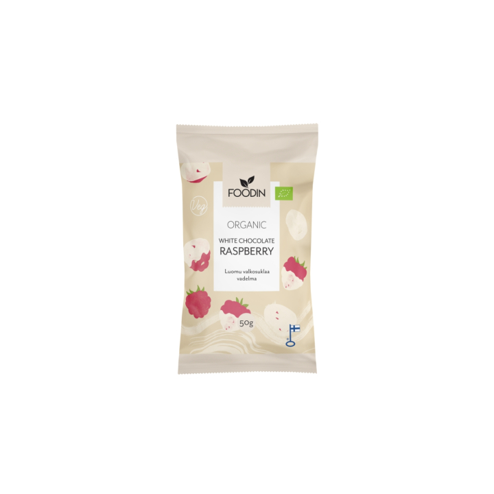 Vadelmia Valkoisessa Suklaassa LUOMU 50g ryhmässä Raaka-aineet / Karkkia & Suklaata / Välipalat @ Rawfoodshop Scandinavia AB (6430048230048)