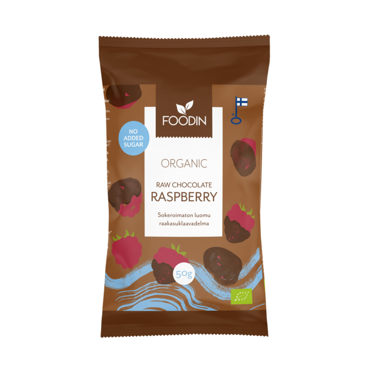Vadelmat Raakasuklaassa ilman lisättyä sokeria LUOMU 50g ryhmässä Raaka-aineet / Karkkia & Suklaata / Välipalat @ Rawfoodshop Scandinavia AB (6430048235531)