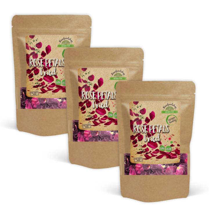 Ruusunlehtiä Kuivattuina 125g x 3 pakettia ryhmässä Raaka-aineet / Leipominen / Syötävät kukat @ Rawfoodshop Scandinavia AB (82431125-SET3)