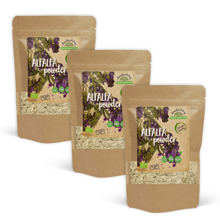 Alfalfa Jauhe LUOMU 125g x 3 pakettia ryhmässä Raaka-aineet / Terveysruoka / Vihreät Jauheet @ Rawfoodshop Scandinavia AB (A1010-SET3)