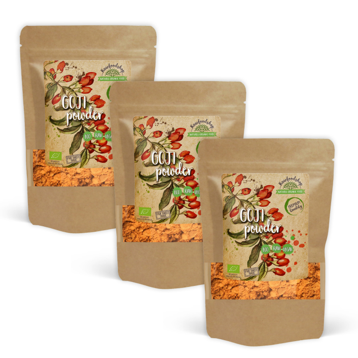 Gojimarjajauhe LUOMU 125g x 3 pakettia ryhmässä Raaka-aineet / Hedelmät & Marjat / Goji-marjat @ Rawfoodshop Scandinavia AB (AB036-SET3)