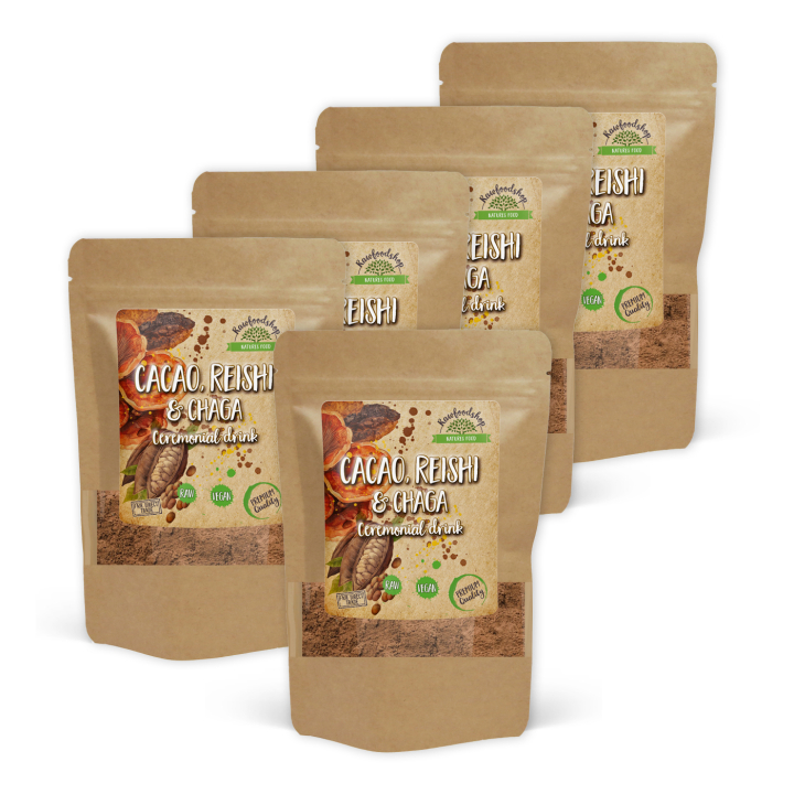 Kaakaojauhe Seremoniallinen Reishi & Chaga 100g x 5 pakettia ryhmässä Raaka-aineet / Leipominen / Kaakaotuotteet @ Rawfoodshop Scandinavia AB (AYAM111-SET5)