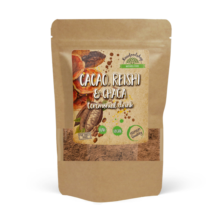 Kaakaojauhe Seremoniallinen Juoma Reishi & Chaga 100g ryhmässä Raaka-aineet / Juomat / Sekalaista @ Rawfoodshop Scandinavia AB (AYAM111)