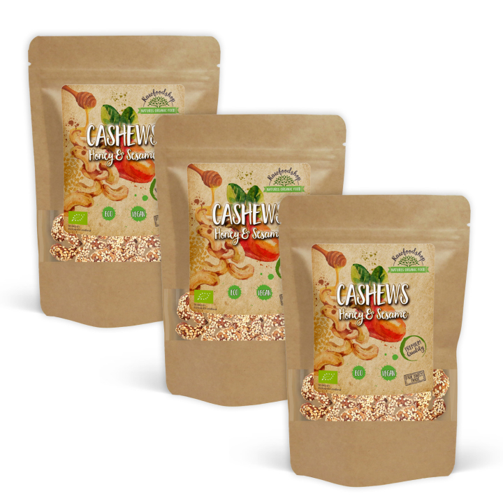 Cashewpähkinät Hunaja & Seesami LUOMU 200g x 3 pakettia ryhmässä Raaka-aineet / Karkkia & Suklaata / Välipalat @ Rawfoodshop Scandinavia AB (CAJSE5200-SET3)