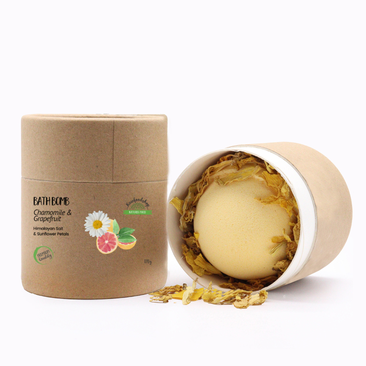 Badipommi Kamomilla & Greippi 170g ryhmässä Iho & Vartalo / Kylpy & Spa / Kylpypommit @ Rawfoodshop Scandinavia AB (EBBSUL04)