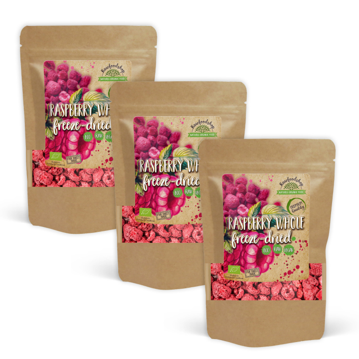 Vadelmat Pakastekuivatut Koko LUOMU 50g x 3 pakettia ryhmässä Raaka-aineet / Hedelmät & Marjat / Vadelma @ Rawfoodshop Scandinavia AB (K20020001018001-SET3)