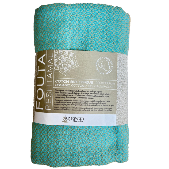 Fouta Sable & Aquasky ekologisesta puuvillasta 200x100 cm ryhmässä Iho & Vartalo / Kylpy & Spa / Pyyhkeet @ Rawfoodshop Scandinavia AB (KFO02AS)
