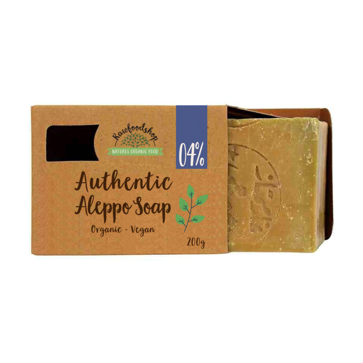 Alepposaippua Laakeriöljy 4% LUOMU 200g ryhmässä Iho & Vartalo / Vartalo / Suihkusaippua @ Rawfoodshop Scandinavia AB (KNNBEC1)