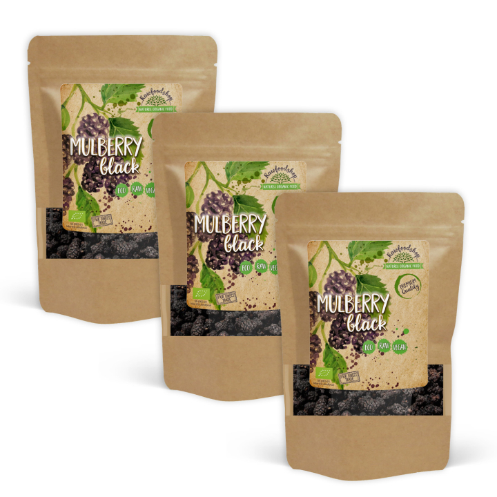 Mulperit Mustat LUOMU 500g x 3 pakettia ryhmässä Raaka-aineet / Hedelmät & Marjat / Mulberry @ Rawfoodshop Scandinavia AB (MBS50-SET3)
