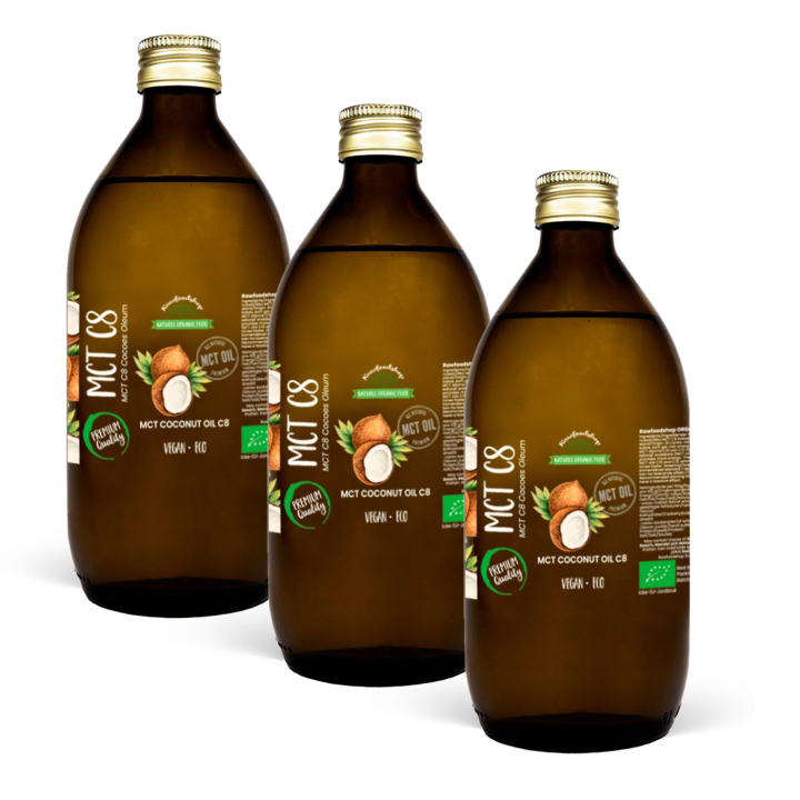 Kookosöljy MCT8 LUOMU 500ml x 3 pulloa ryhmässä Raaka-aineet / Pähkinät / Pähkinäöljyt @ Rawfoodshop Scandinavia AB (MGT0644-SET3)