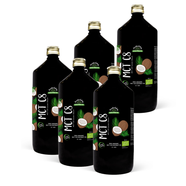 Kookosöljy MCT8 LUOMU 1000ml x 5 pulloa ryhmässä Raaka-aineet / Ruokakomero / Öljyt / Öljyt @ Rawfoodshop Scandinavia AB (MGT06441-SET5)