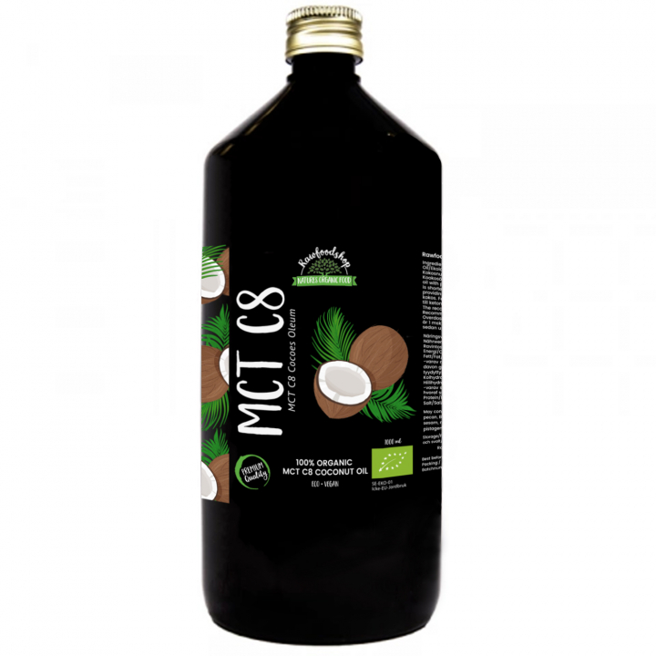 Kookosöljy MCT8 LUOMU 1000ml ryhmässä Raaka-aineet / Pähkinät / Pähkinäöljyt @ Rawfoodshop Scandinavia AB (MGT06441)