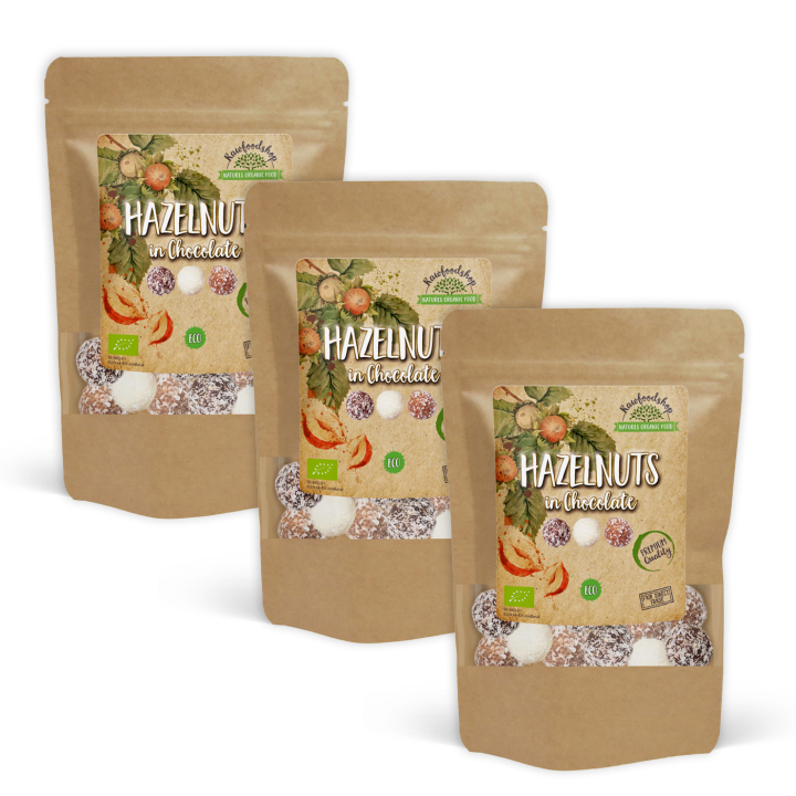 Hasselpähkinät Tumma, Valkoinen ja Maitosuklaa LUOMU 200g x 3 pakettia ryhmässä Raaka-aineet / Pähkinät / Hasselpähkinät @ Rawfoodshop Scandinavia AB (NOICHOCOTRIO5-SET3)