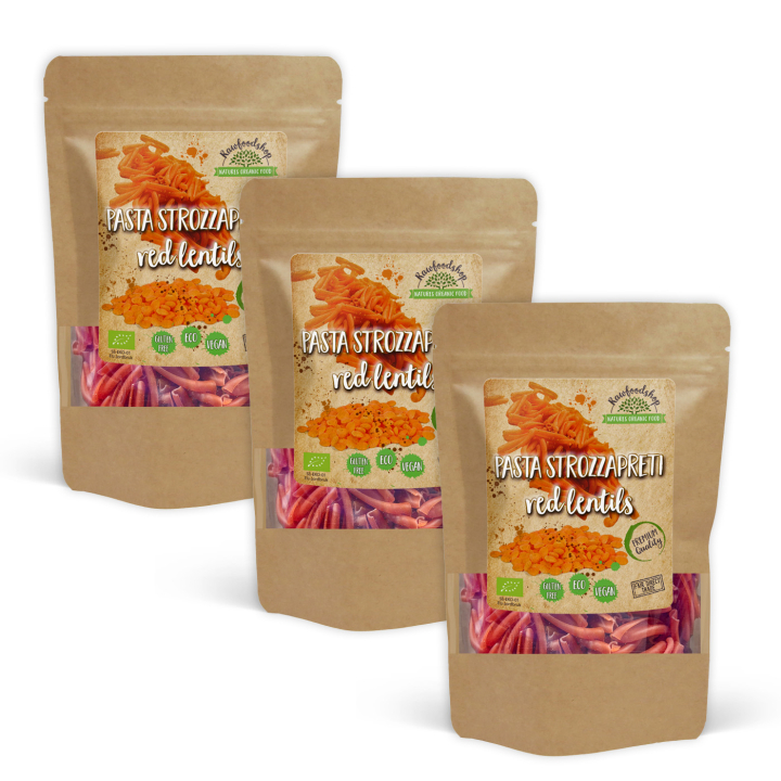 Pasta Strozzapreti Punaiset linssit LUOMU 250g x 3 pakettia ryhmässä Raaka-aineet / Ruokakomero / Pasta & Nuudelit @ Rawfoodshop Scandinavia AB (P22269-SET3)