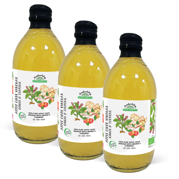Omenasiiderietikka Inkivääri & Kurkuma Suodattamaton LUOMU 500ml x 3 pulloa ryhmässä Raaka-aineet / Ruokakomero / Maustaminen / Etikka @ Rawfoodshop Scandinavia AB (PFAPSSY050006-SET3)