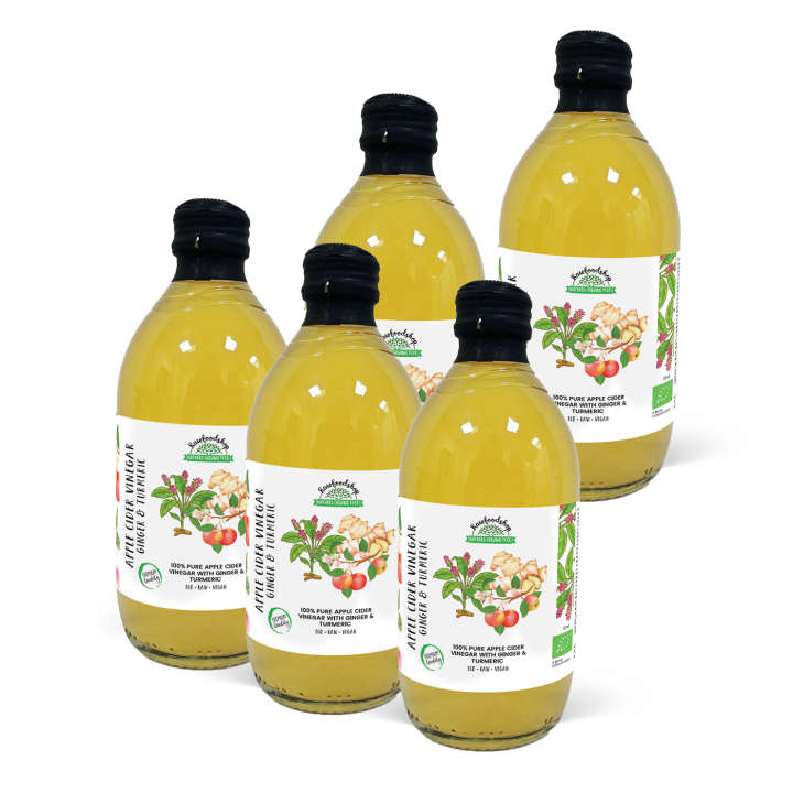 Omenasiiderietikka Inkivääri & Kurkuma Suodattamaton LUOMU 500ml x 5 pulloa ryhmässä Raaka-aineet / Ruokakomero / Maustaminen / Etikka @ Rawfoodshop Scandinavia AB (PFAPSSY050006-SET5)