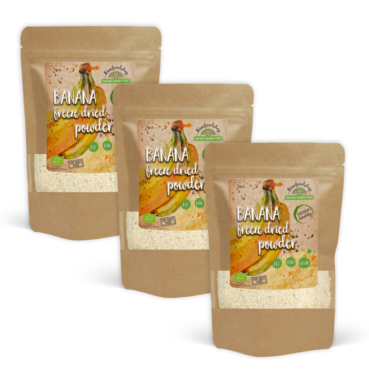 Banaanijauhe Pakastekuivattu LUOMU 125g x 3 pakettia ryhmässä Raaka-aineet / Hedelmät & Marjat / Banaani @ Rawfoodshop Scandinavia AB (PULFBAN-SET3)
