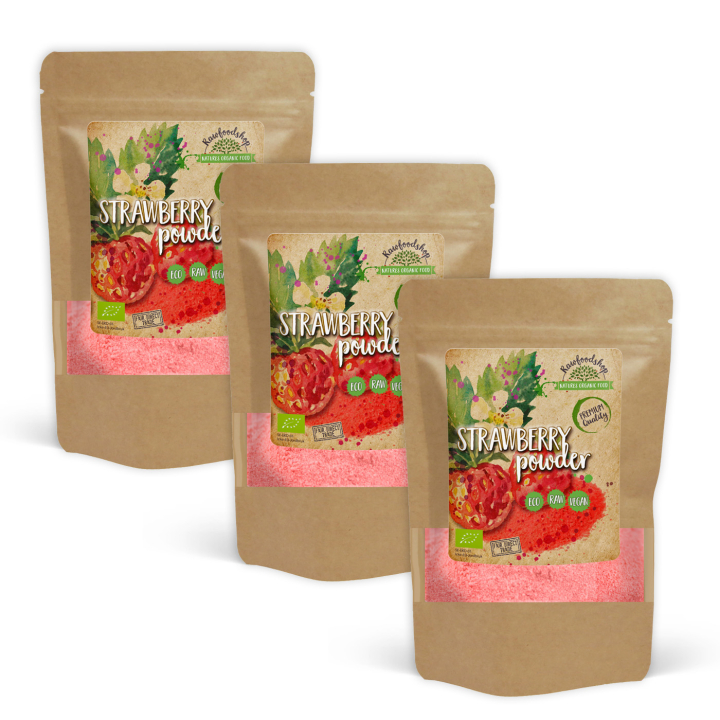 Mansikkajauhe Jääkuivattu LUOMU 100g x 3 pakettia ryhmässä Raaka-aineet / Hedelmät & Marjat / Mansikka @ Rawfoodshop Scandinavia AB (PULFJOR-SET3)